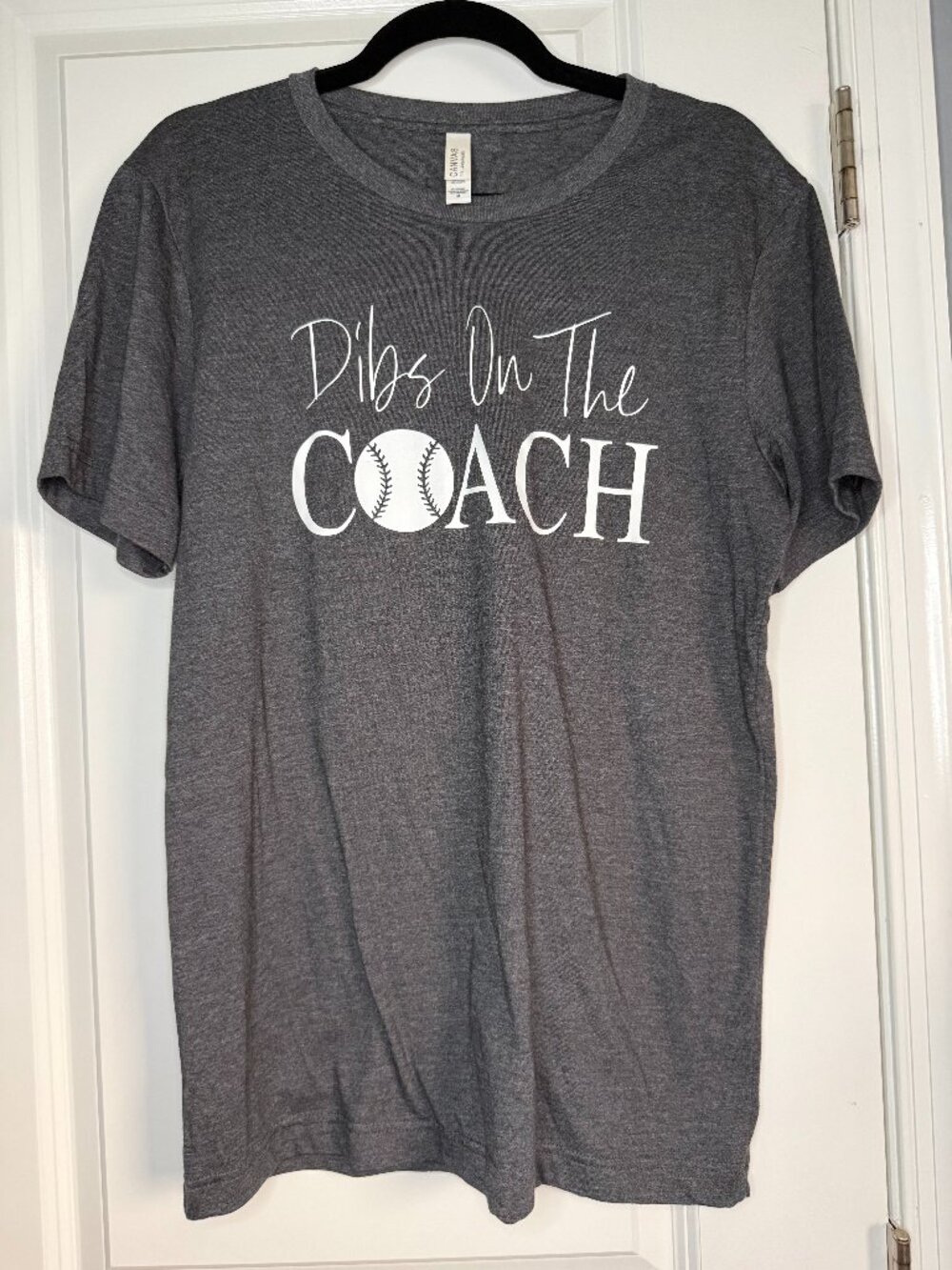 Bella Canvas Unisex M Charcoal Gray Dibs On The Coach Baseball Graphic Tee